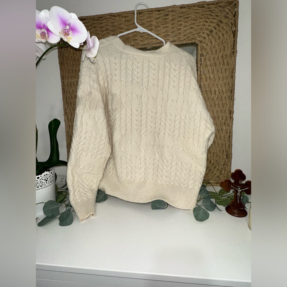Primark Cares Sophisticated Ivory Cable Knit Oversized Cardigan Sweater View 3